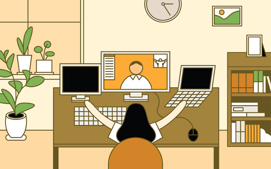 Remote-interview-technical Illustration of a woman attending a video interview