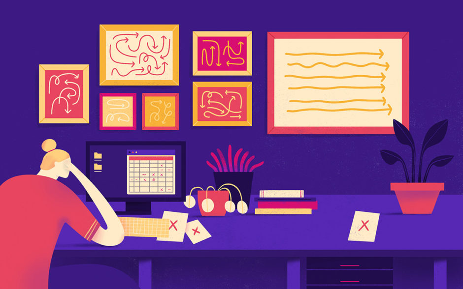 how-to-improve-concentration Illustration of a character having difficulty concentrating in office