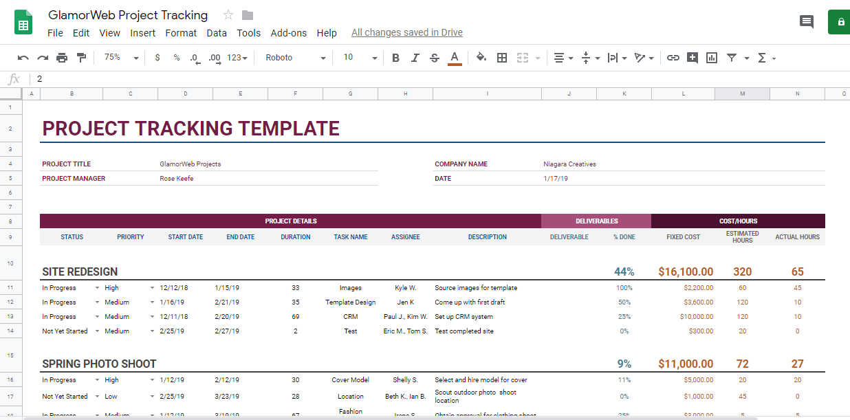 google project management template