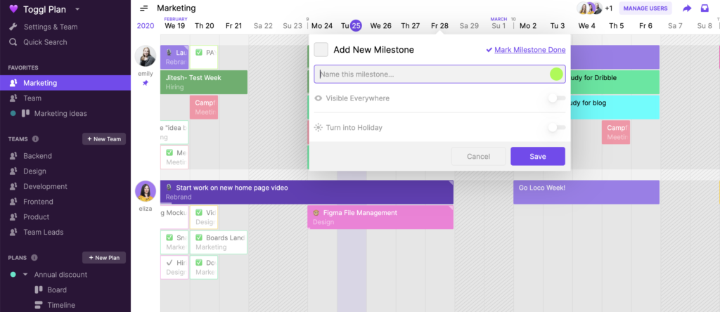 Toggl Plan Milestones