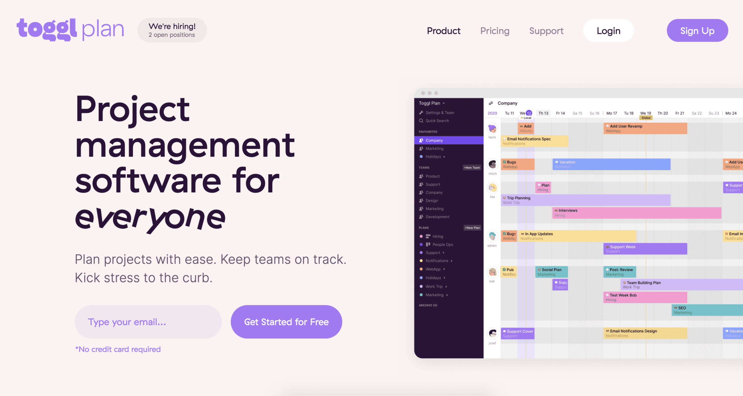 Toggl Plan Product Page