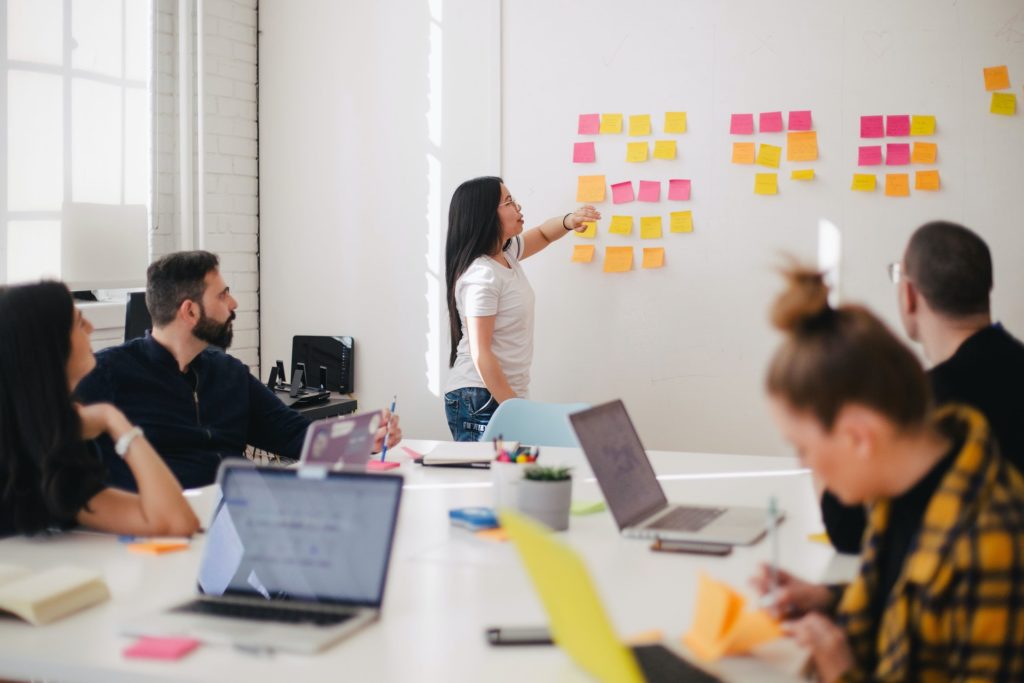 Team brainstorming during a meeting