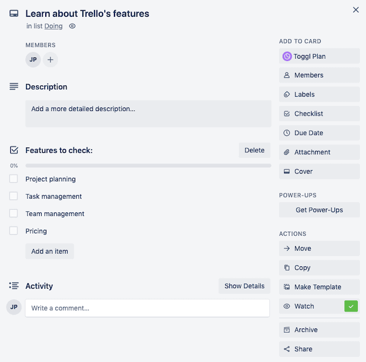 Trello Task Properties