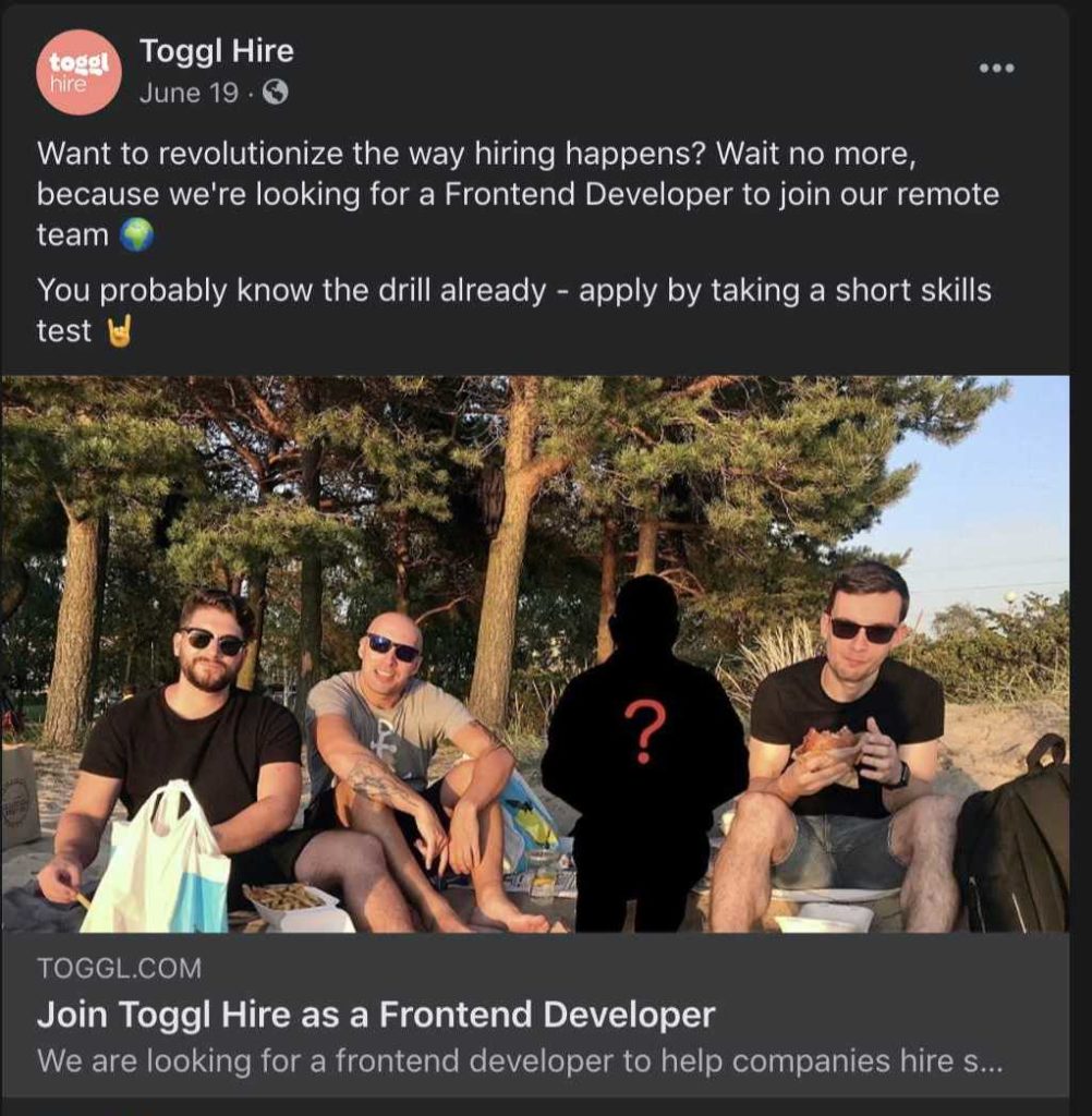 toggl hire facebook ad