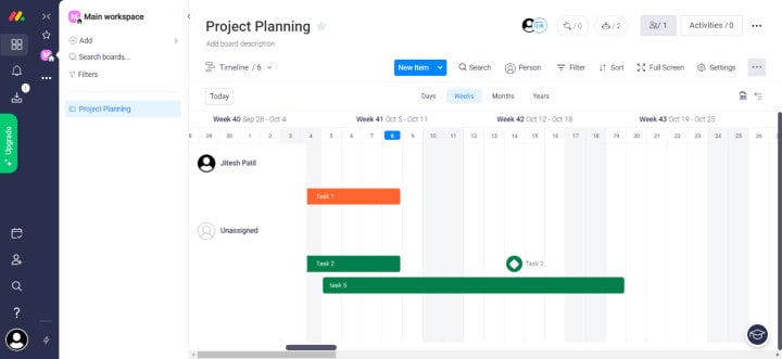 Timeline view in Monday.com