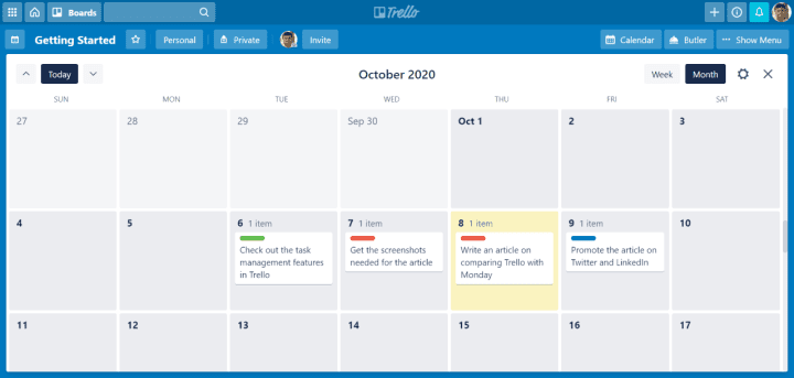 trello calendar view