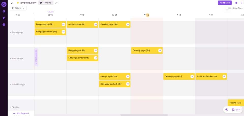 Sample project timeline for a web design project