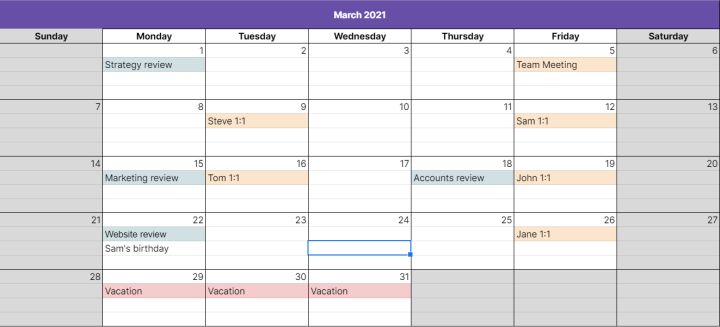 excel project calendar template