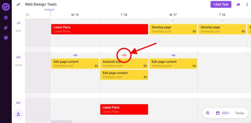 Visualize your team's workloads on Toggl Plan's team timeline.