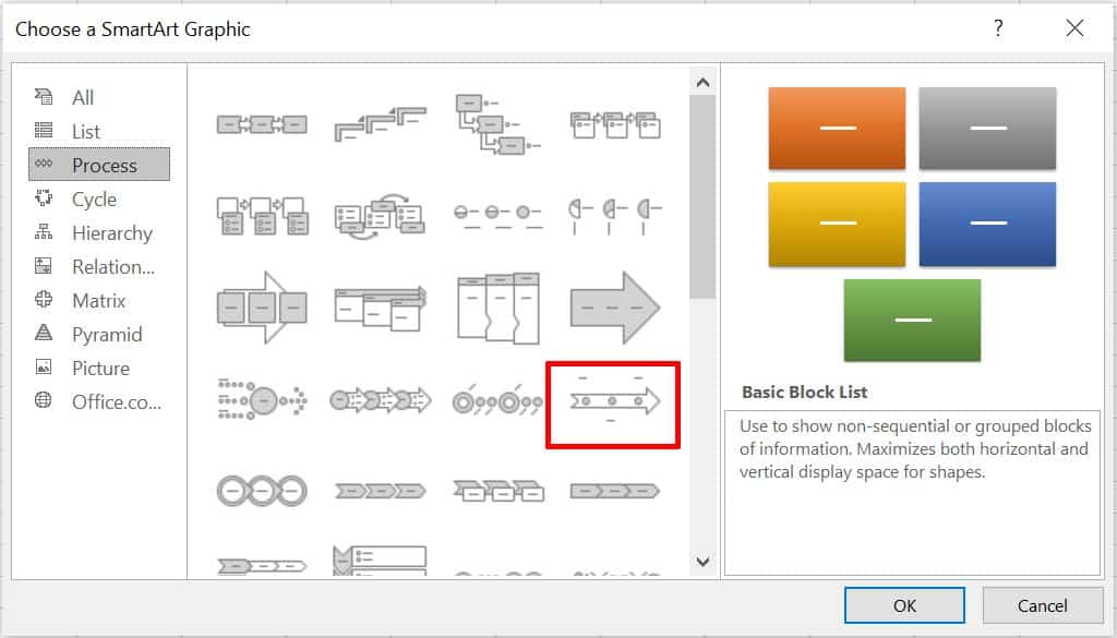 Insert Excel SmartArt timeline