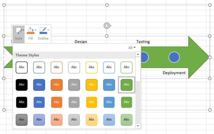 Excel SmartArt timeline options