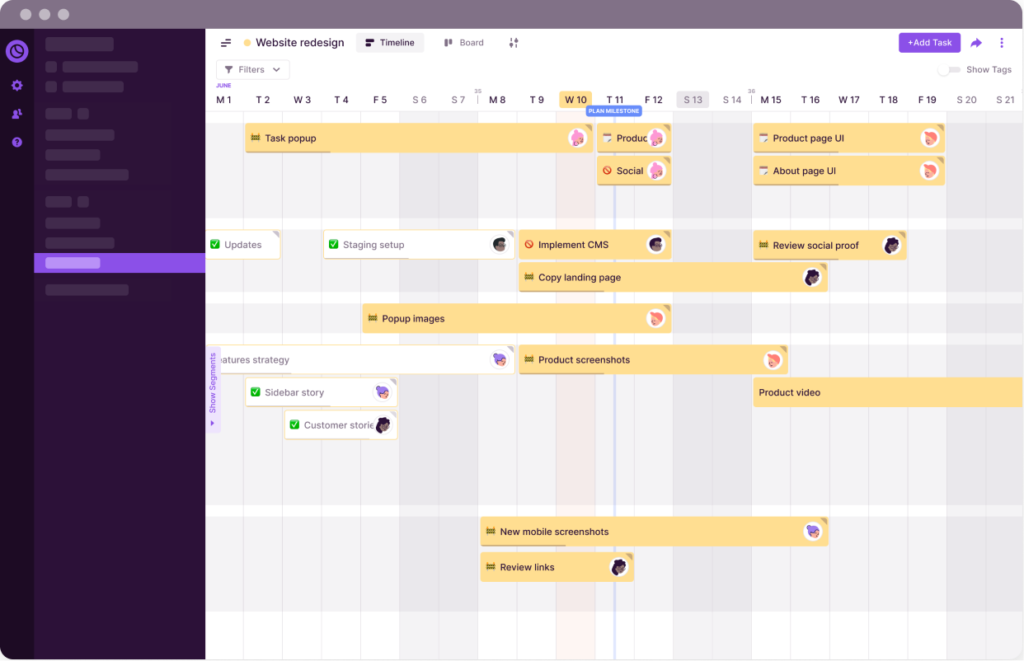 An example project timeline in Toggl Plan