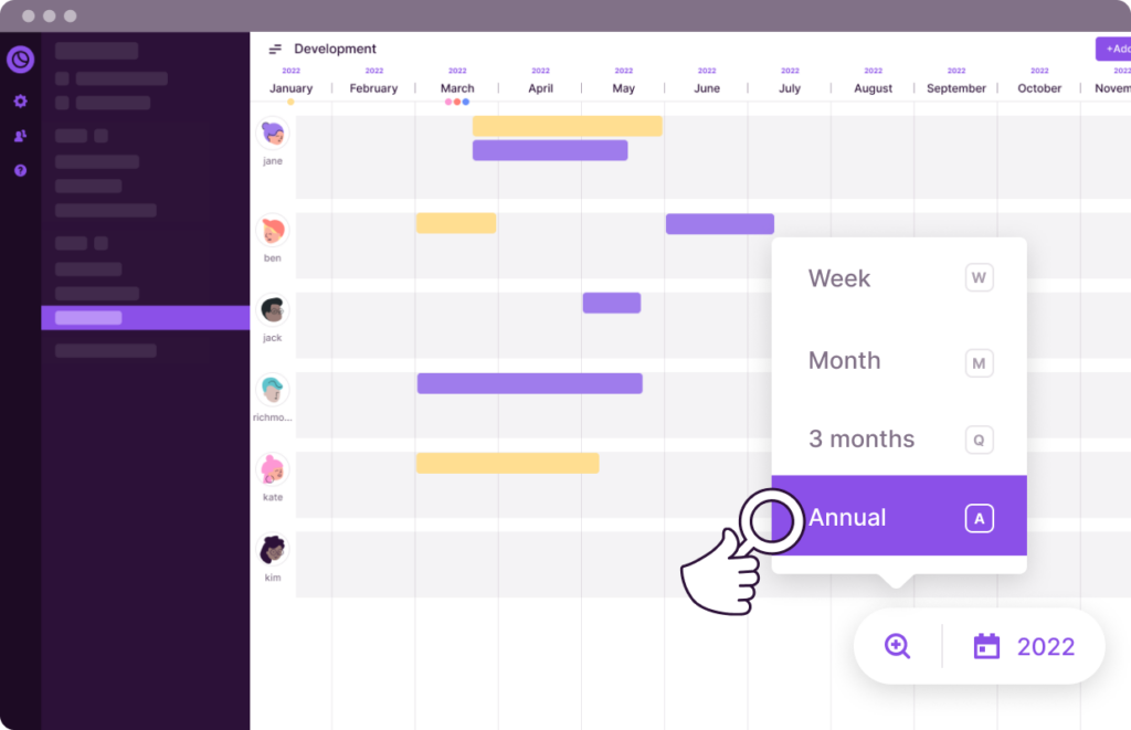 Adjust timeline zoom levels in Toggl Plan to get a long-term overview.