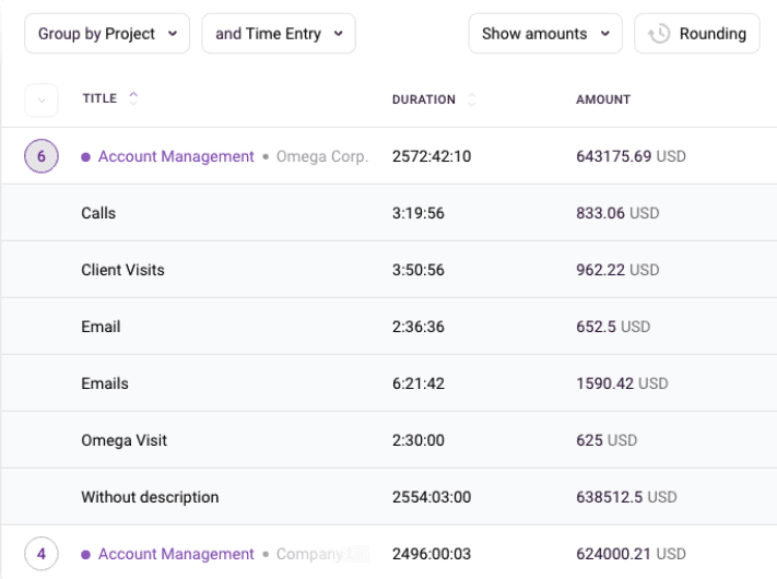 Screenshot of Toggl Track's time tracking feature