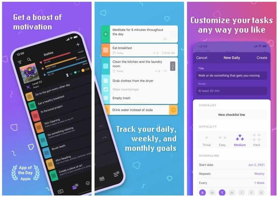 Habitica is a gamified daily habit tracker app for individuals.