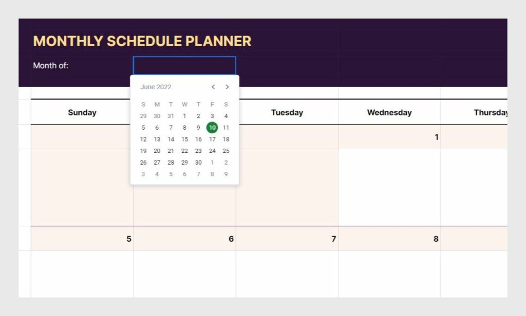 Customize the monthly schedule planner