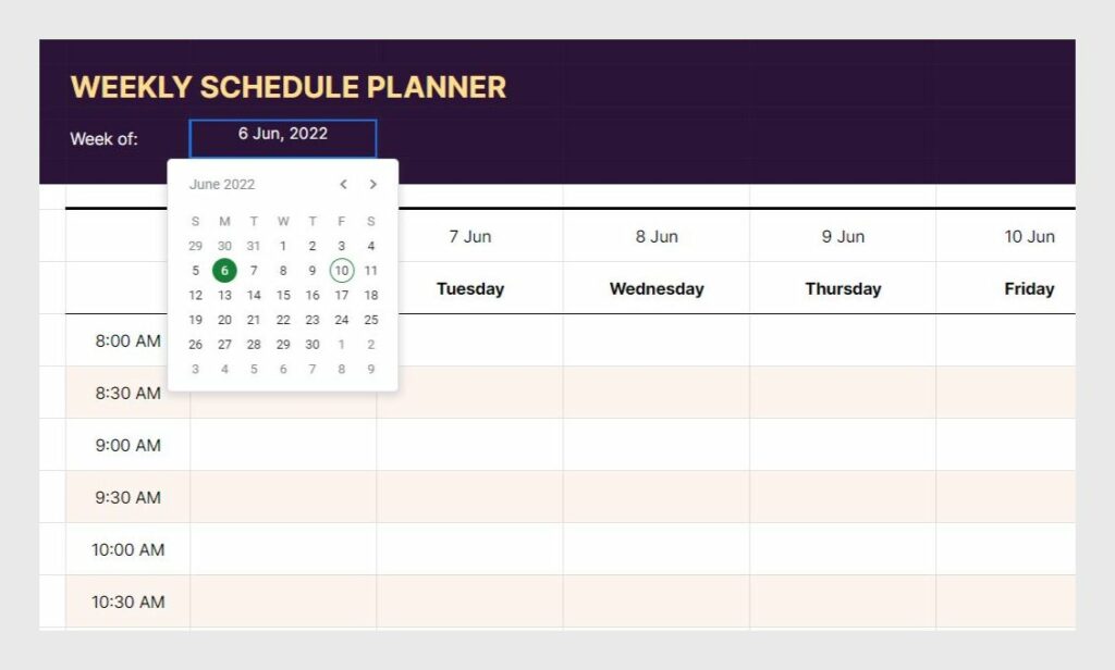 Customize weekly schedule start date