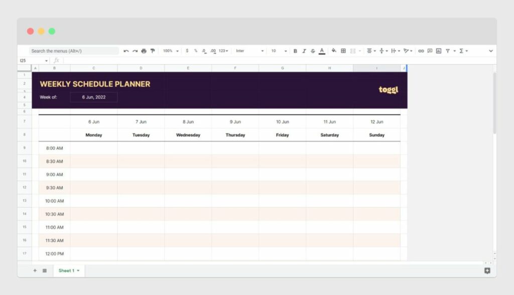 Weekly Schedule Planner Template for Google Sheets