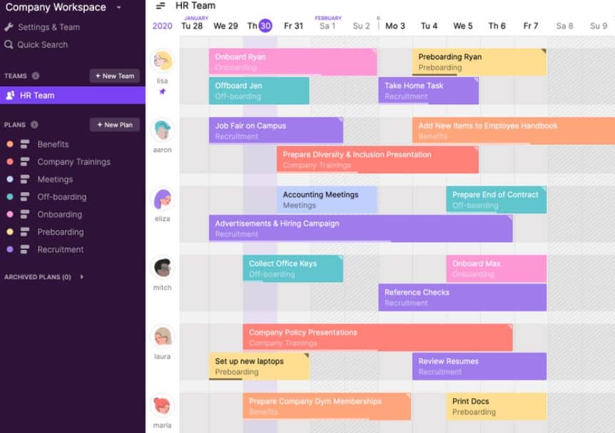 Weekly team schedule in Toggl Plan