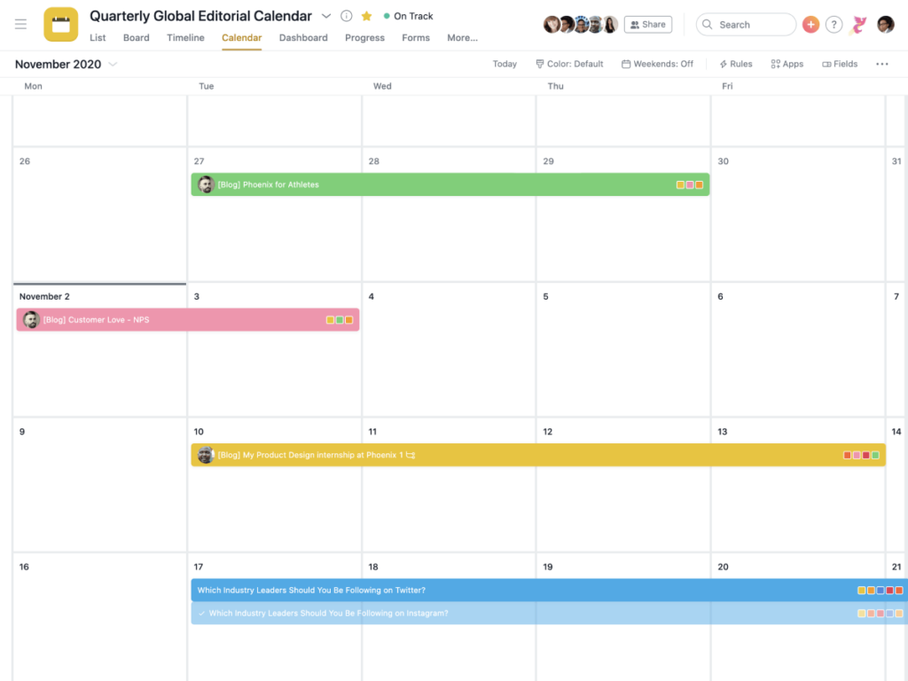 Asana Calendar view