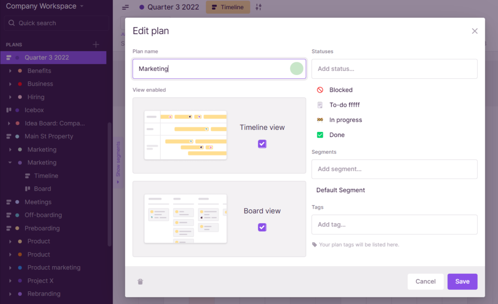 Toggl Plan - Edit Plan Settings