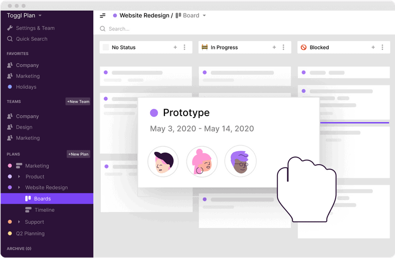 Toggl Plan's boards make it easy to visually track and manage task progress.