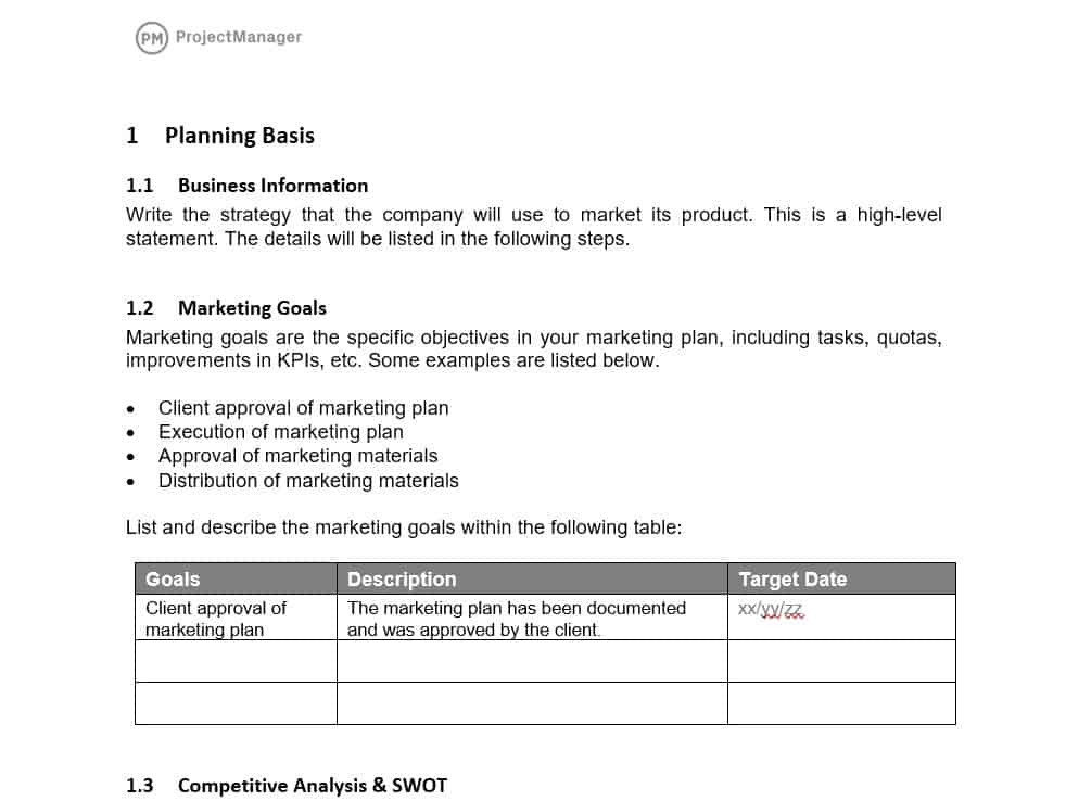 project work on marketing plan development