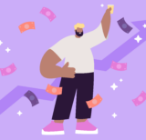 Illustration of man raising a toast with money raining down on him