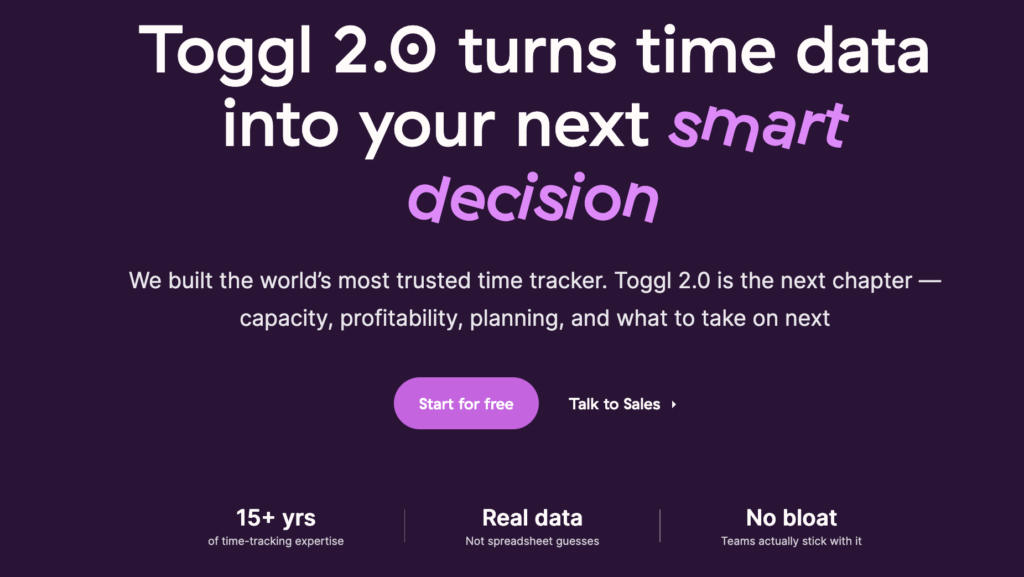Toggl 2.0 homepage