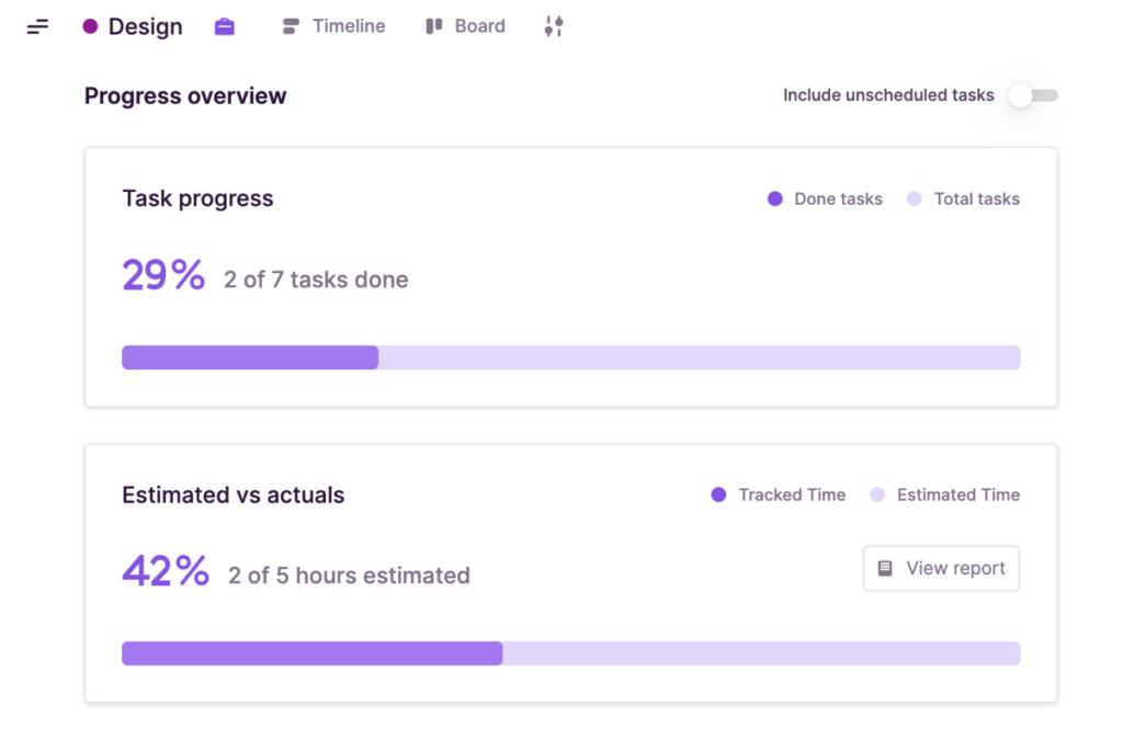 Track project progress with Toggl Plan's progress overview