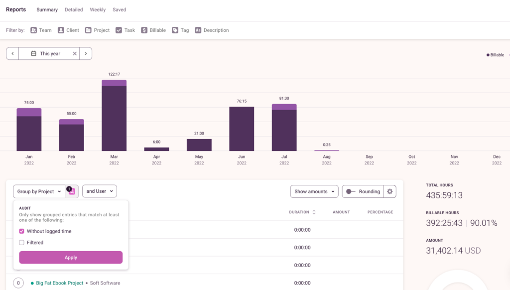 Time audit feature in Toggl Track