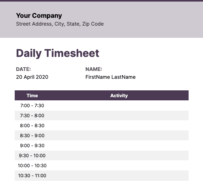 time tracker excel template