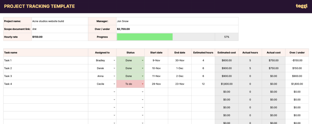 time tracker excel template