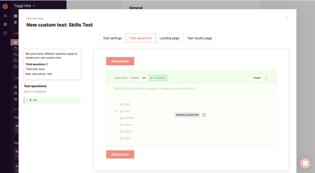 Custom tests allow you to design skills assessments that test programming skills in a specific niche