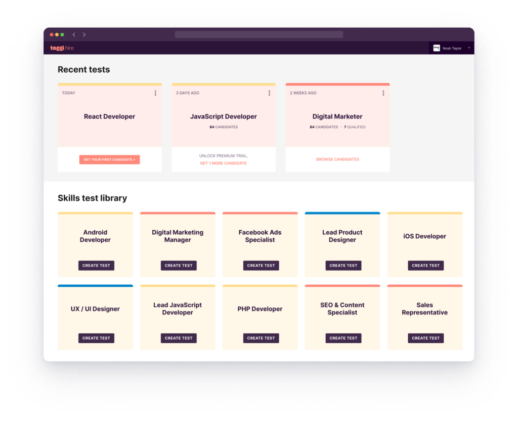 Pre-built skills assessments and take-home task templates can help you screen candidates much faster and more reliably. 