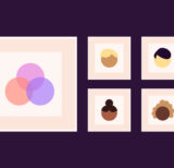 Illustration of photo frames of a color chart and various employees