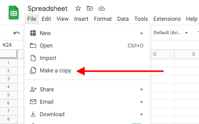 How to make a copy of the template 