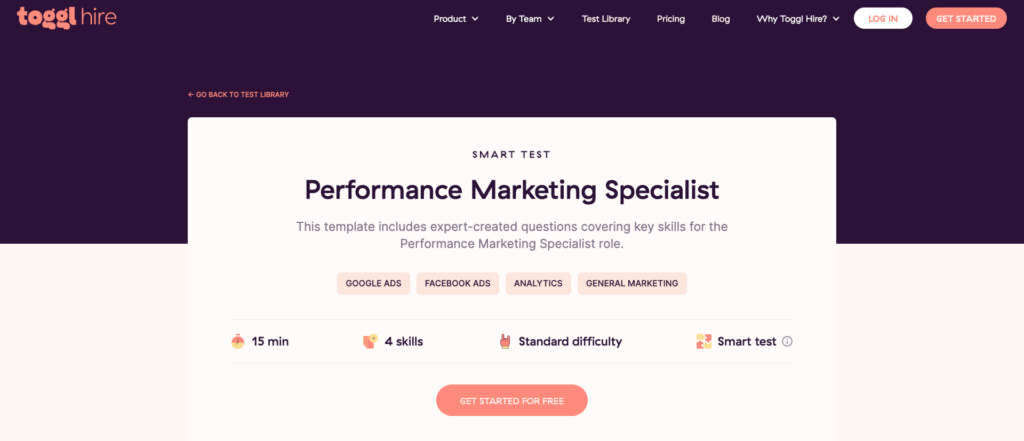 performance marketing specialist skills test