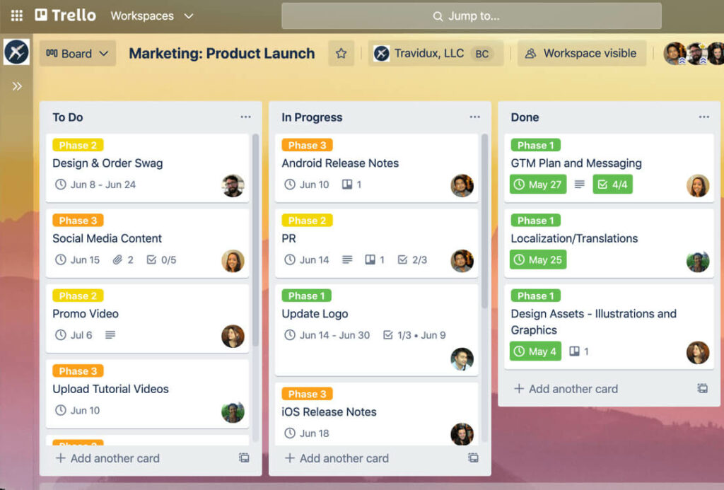 Trello board view