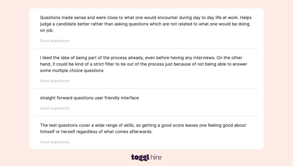 Do candidates like taking skills assessments? Here's a snapshot of candidate feedback from one of our own tests. 