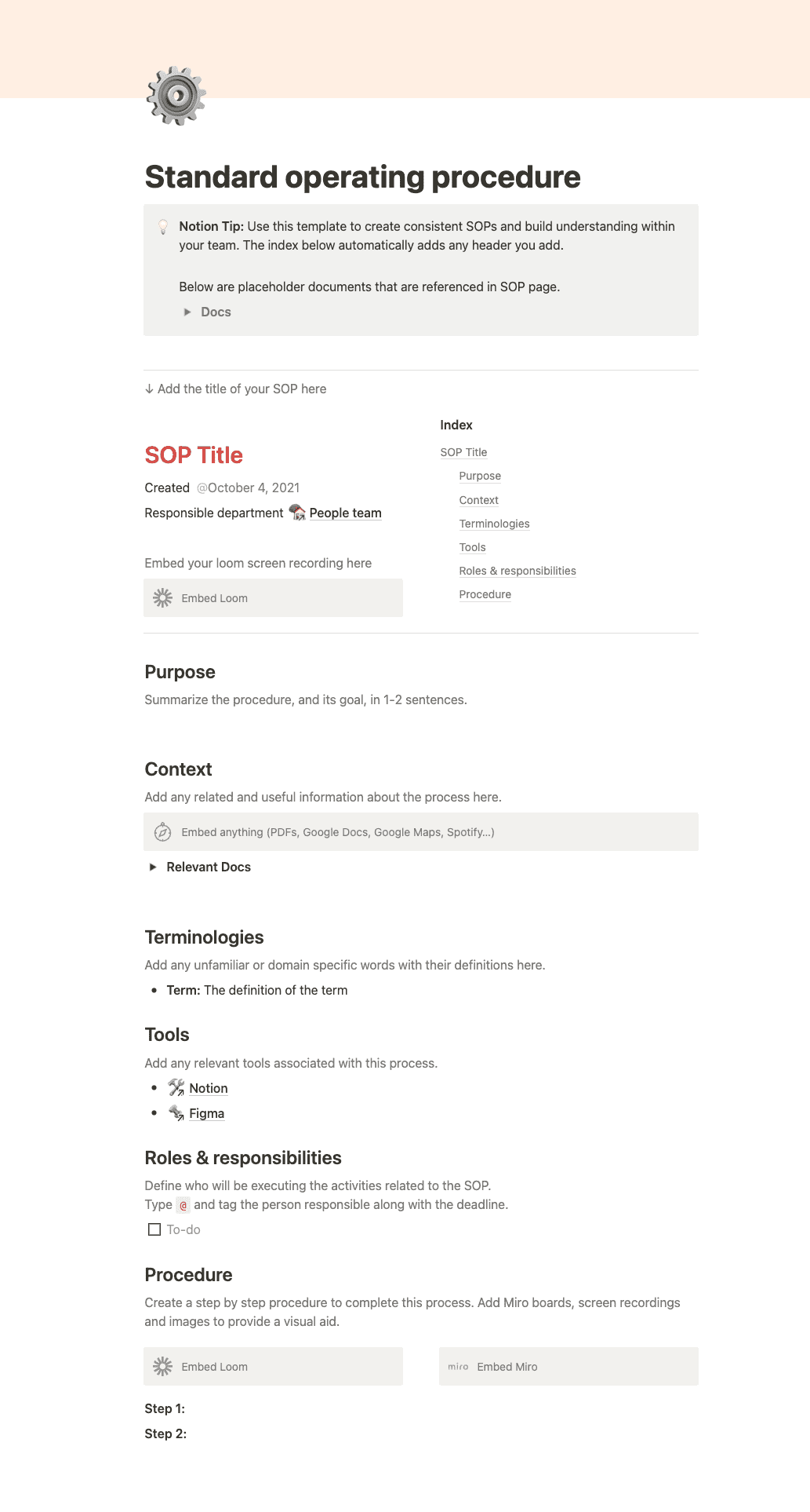 Screenshot of a Notion SOP template