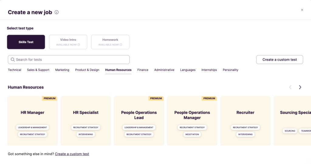 pre built skills assessment templates for HR