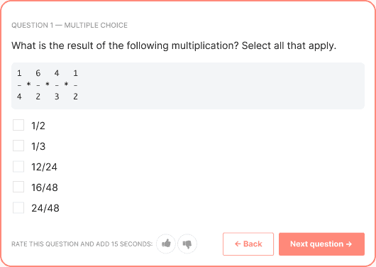 Example of a numerical reasoning question from the Toggl Hire fundamental math assessment test