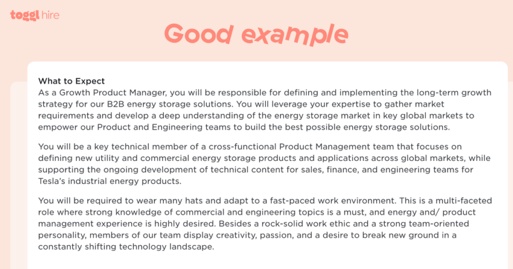 Cool job description example