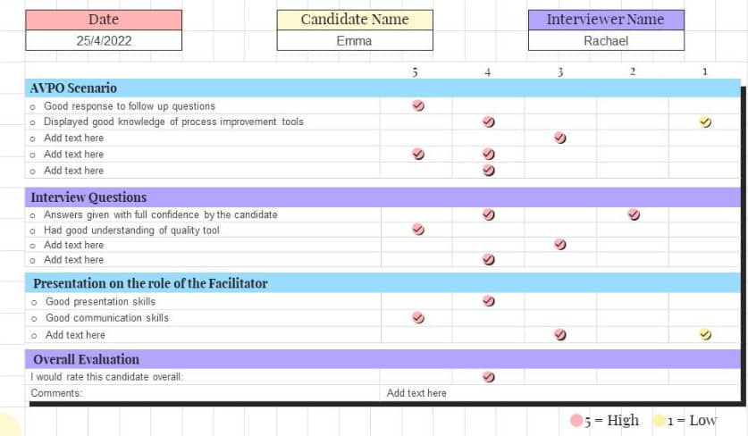 An example of a basic evaluation form to keep the process simple for interviewers.