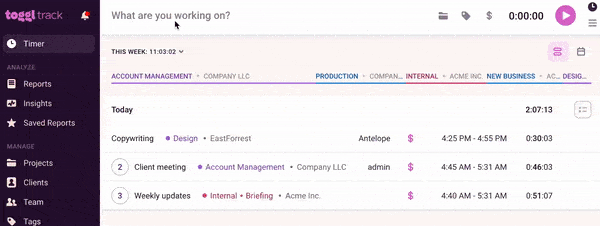  A video of how to start tracking time in Toggl Track.