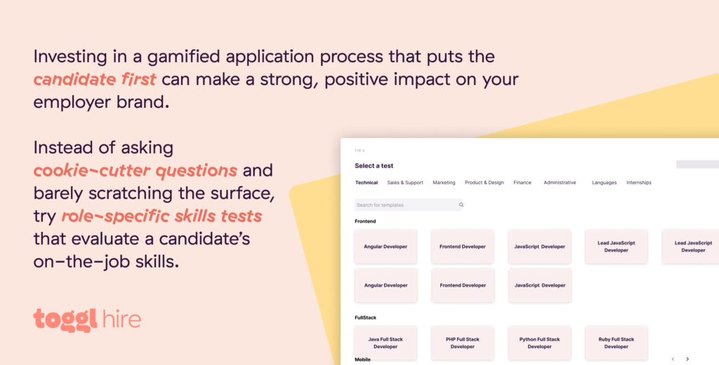 Gamified application process with skills testing