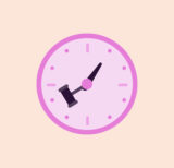 Illustration of a clock where one of the hand is a gavel