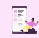 Illustration of a human sitting down with a mobile phone behind him