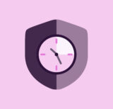 shield with clock inside of it